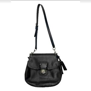 Coach Willis Black Leather Bag Convertible Crossbody Bag Turnlock purse Handbag